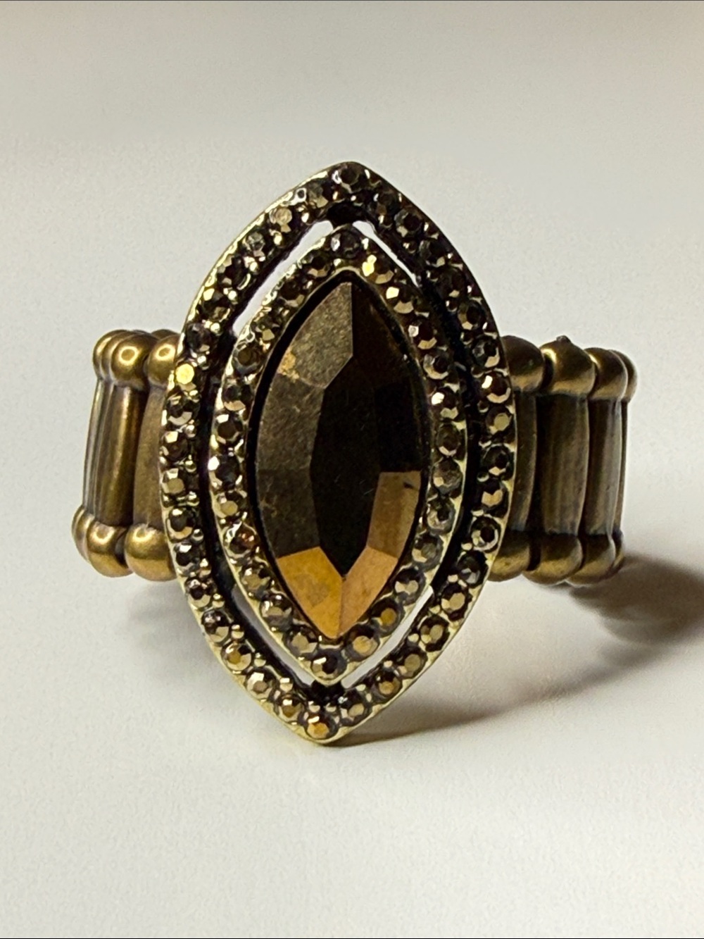 Vintage Gold  tone Marquise faux Crystal Stretch Ring adjusts